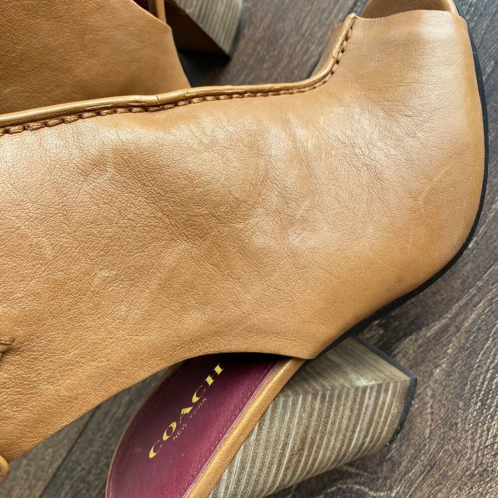 COACH Saratoga Tan Open Toe Booties Size 8 - Picture 3 of 7